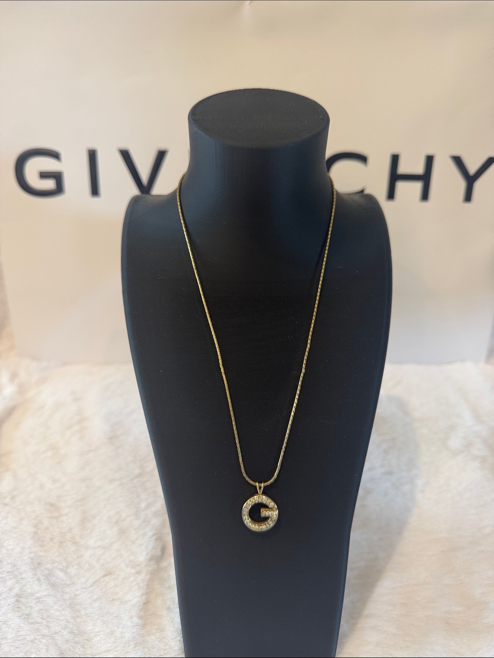 Givenchy Gold-Tone G Pendant Necklace with Crystal Accents